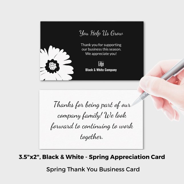 Klassisk Bloom Black & White Vår Tack Visitkort (3.5x2 Inch, Classic Bloom Black & White Spring Thank You Business Card)
