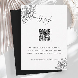 Klassisk Bloom Garden Black & White Bröllop QR-kod OSA Kort