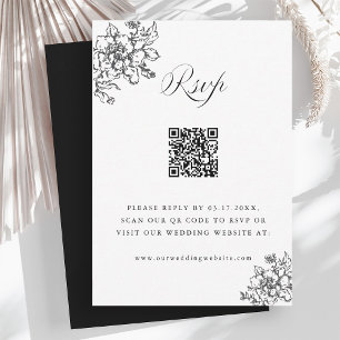Klassisk Bloom Garden Black & White Bröllop QR-kod OSA Kort