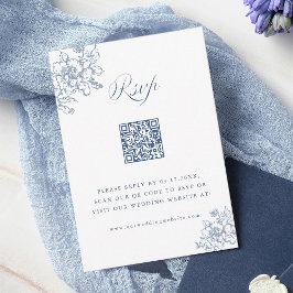 Klassisk Bloom Garden Dusty Blue Bröllop QR-kod OSA Kort