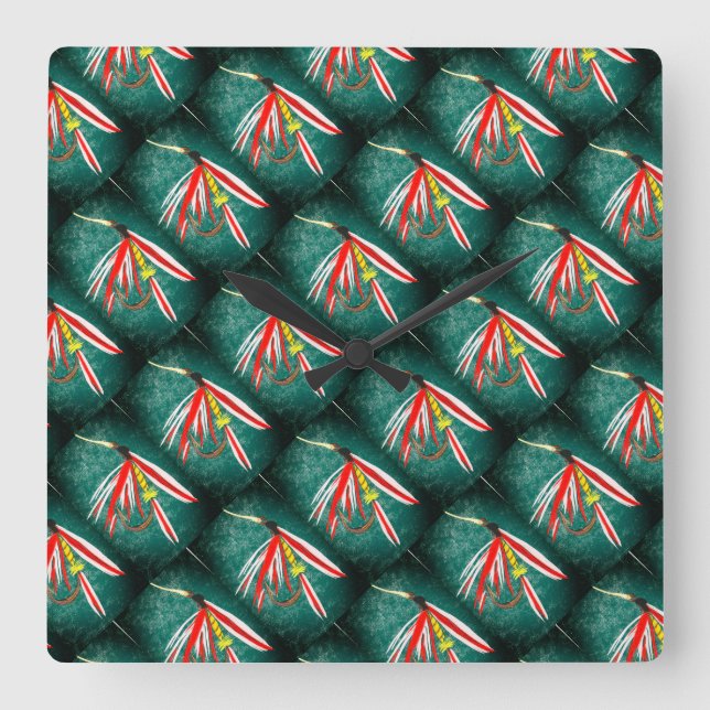 Klassisk blöt flyger mönster för öring- och basfis fyrkantig klocka (Framsida)