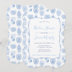 Klassisk Blue and White Kitchen Möhippa Party Inbjudningar