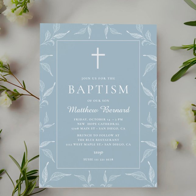 Klassisk Blue Baptism Boy-Elegant Inbjudningar (Skapare uppladdad)