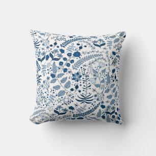 Klassisk Blue Boho-Blommigt Keries konst origina Kudde