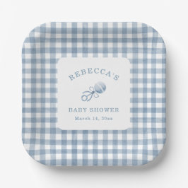 Klassisk Blue Gingham Boy Baby Shower