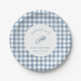 Klassisk Blue Gingham Boy Baby Shower