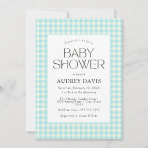Klassisk Blue Gingham Boy Baby Shower Inbjudningar