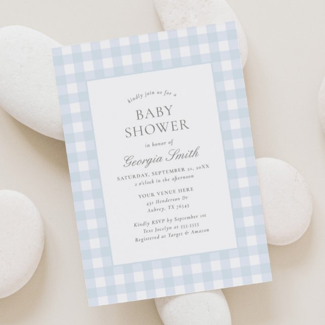 Klassisk Blue Gingham Boy Baby Shower Inbjudningar (Skapare uppladdad)