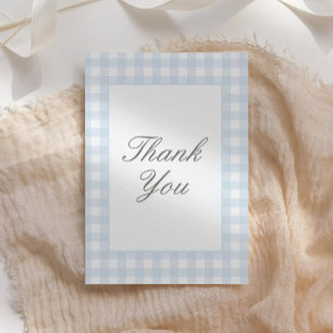 Klassisk Blue Gingham Boy Baby Shower Tack Kort