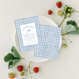 Klassisk Blue Gingham Rattle Boy Shower Tack Kort
