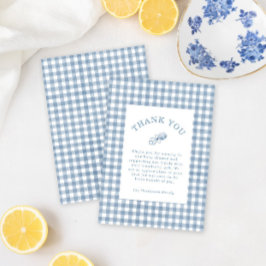 Klassisk Blue Gingham Rattle Boy Shower Tack Kort