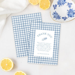 Klassisk Blue Gingham Rattle Boy Shower Tack Kort