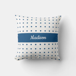 Klassisk Blue Polka Dot Mönster på vit med Namn Kudde