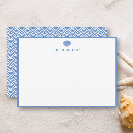 Klassisk Blue Seashell-Personlig 5 x 3-tums statio Anteckningskort