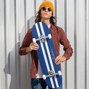 Klassisk Blue White Guld Monogram Tävla Rand Mini Skateboard Bräda 18,5 Cm