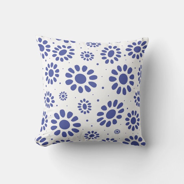 Klassisk Blue White Hamptons Stil-Blommigt Kudde (Framsida)