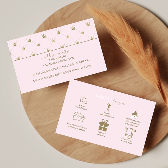 Klassisk Blush Guld Kron Smycken Skötsel Visitkort (Skapare uppladdad)