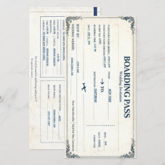 Klassisk Boarding Pass Bröllopsinbjudan Anpassning Spara Datumet