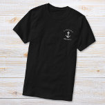 Klassisk Boat Anchor Captains Black T Shirt<br><div class="desc">Kaptenens svarta t-shirt med marktecken,  med en vit illustration av ett klassiskt ankare och deras namn och båtens namn i modern vit skrift.</div>