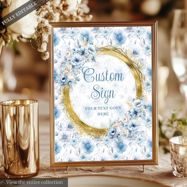 Klassisk Bohemian Light Blue Guld Bröllop Anpassni Poster (Classic Bohemian Light Blue Gold Wedding Custom Poster)