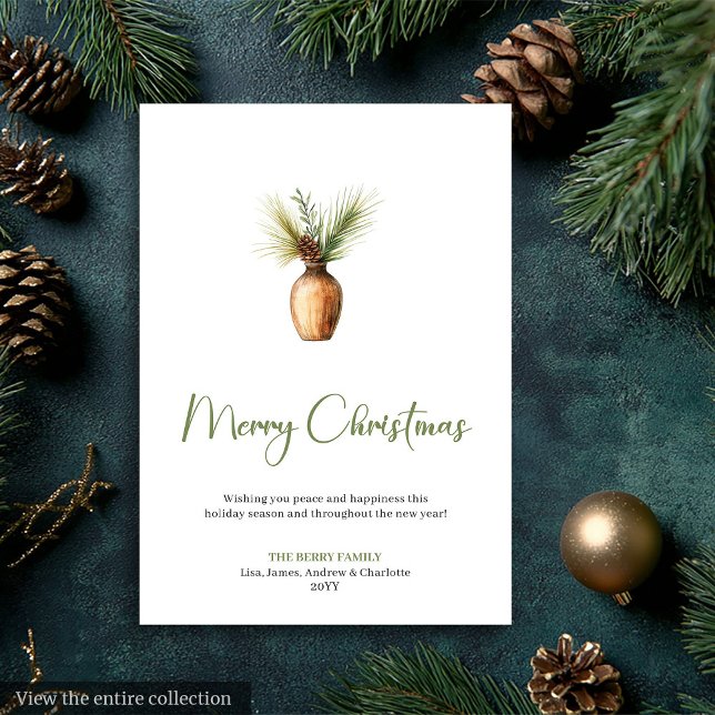 Klassisk Bohemisk Botanisk Jordnära Högtidlig Häls Julkort (Classic Bohemian Botanical Earthy Holiday Greeting)