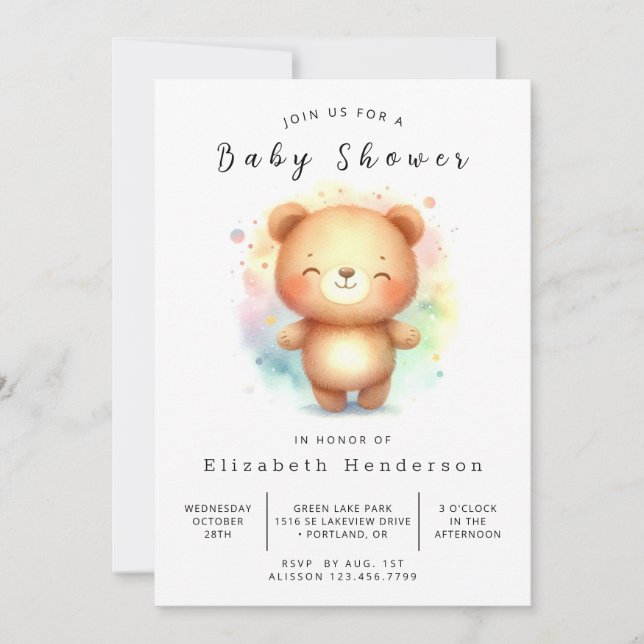 Klassisk Boho Bear Baby Shower Inbjudningar (Framsida)
