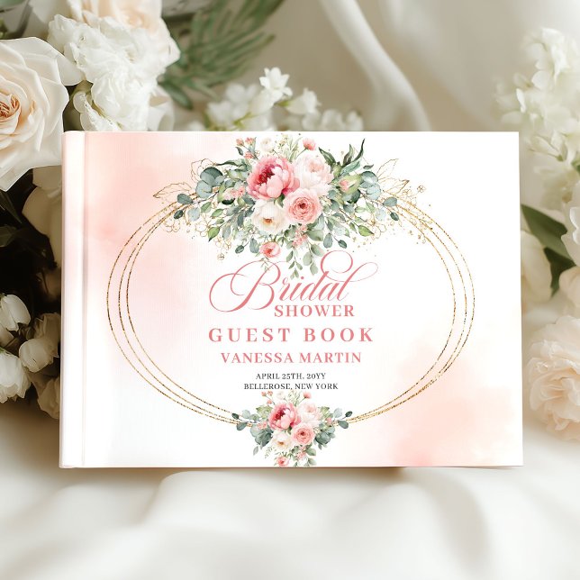 Klassisk Boho Blush Roser Bröllopsfest Gästbok (Classic Boho Blush Roses Bridal Shower Guest Book

)