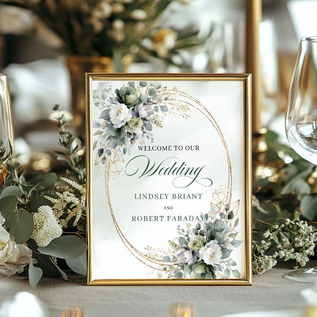Klassisk Boho Botanisk Bröllops Välkomstskylt Poster (Classic Boho Botanical Wedding Welcome Sign)