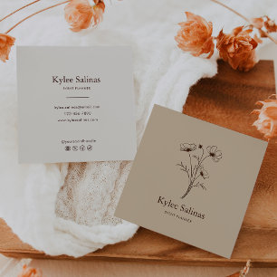 Klassisk Boho-händelseklanner med minimal Blommigt Fyrkantigt Visitkort