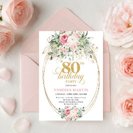 Klassisk Boho Minimalist Rosa Blommig 80-årsdag Inbjudningar