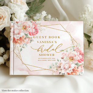 Klassisk Boho Rosa Guld Ram Bröllopsfest Gästböcker
