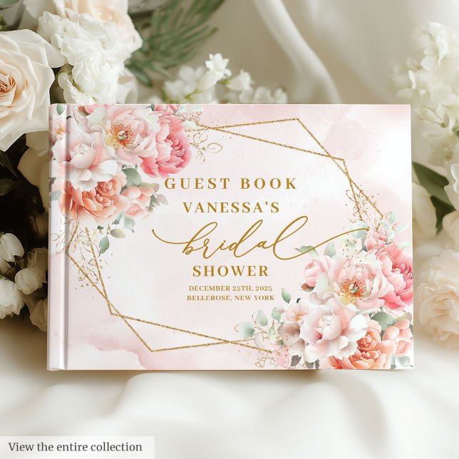 Klassisk Boho Rosa Guld Ram Bröllopsfest Gästböcker (Classic Boho Blush Pink Gold Frame Bridal Shower Guest Book)