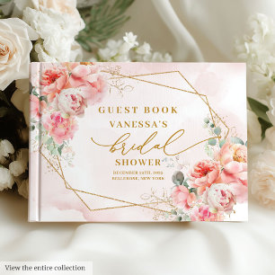 Klassisk Boho Rosa Guld Ram Rosor Bröllopsfest Gästböcker