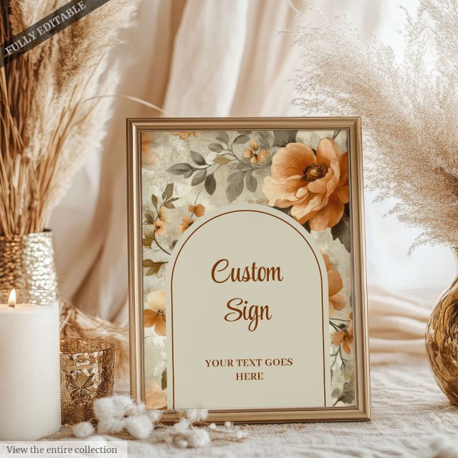 Klassisk Boho Terra Cotta Elfenben Salvia Blommig  Poster (Classic Boho Terra Cotta Ivory Sage Floral Custom Sign)