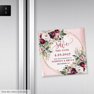 Klassisk Boho Vinröd Rodnad Guld Spara Datum Magne Magnet
