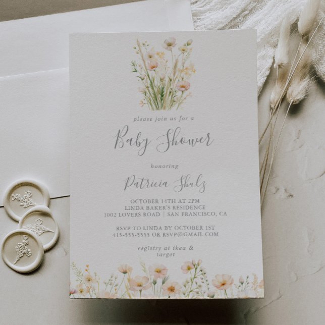 Klassisk Boho  Wildblomma Babykläder Inbjudningar (Skapare uppladdad)