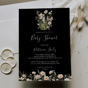 Klassisk Boho  Wildblomma Black Baby Shower Inbjudningar