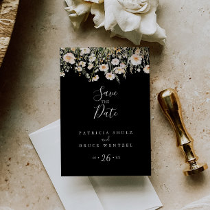 Klassisk Boho  Wildblomma Svart Spara datum Vykort