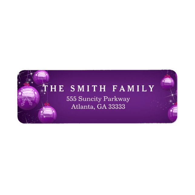Klassisk Bollar Modern Lila Jul Returadress Etikett (Framsidan)