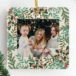 Klassisk botanisk Blommigt Jul två foto Julgransprydnad Keramik