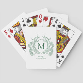 Klassisk botanisk grön blomsterkrans monogram casinokort