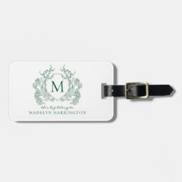 Klassisk botanisk grön blomsterkrone monogram bagagebricka
