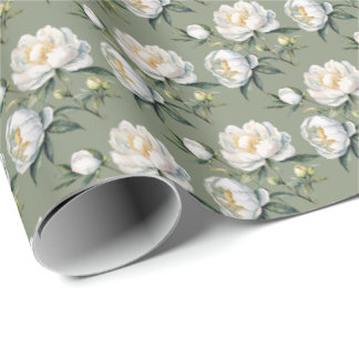 Klassisk botanisk pion Sälja Grön Sömlös Upprepnin Presentpapper