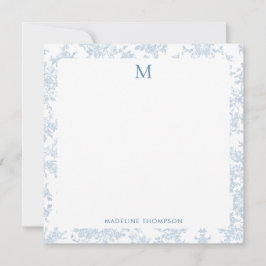 Klassisk botanisk toalettmonogram Blå fyrkant Anteckningskort