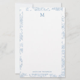 Klassisk botanisk toalettmonogram franskblå brevpapper