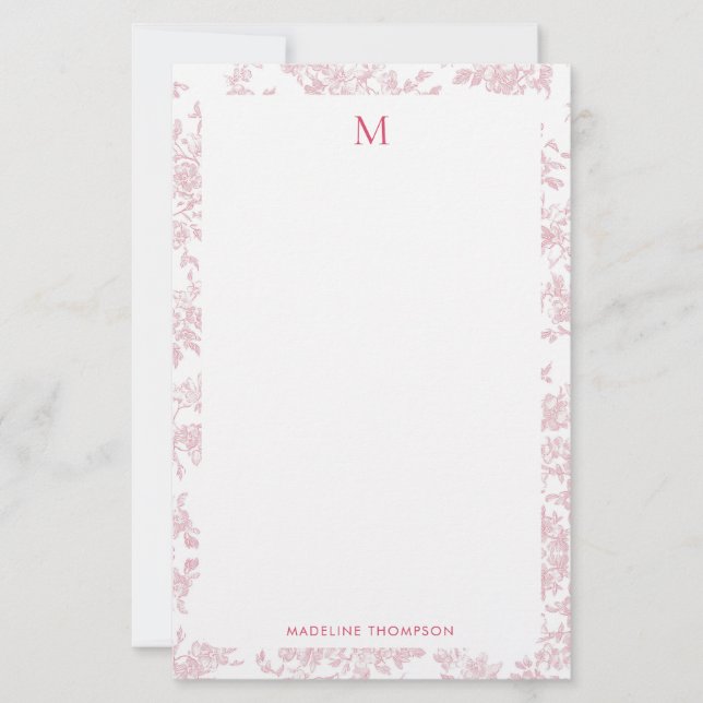 Klassisk botanisk toalettmonogram röd brevpapper (Framsida)