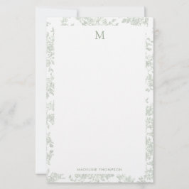 Klassisk botanisk toalettmonogram Salvia grön Brevpapper