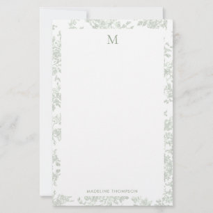 Klassisk botanisk toalettmonogram Salvia grön Brevpapper