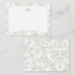 Klassisk Botanisk Toile Monogram Sälggrön Anteckningskort