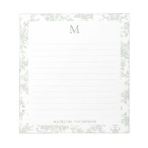 Klassisk Botanisk Toile Monogram Sälggrön Linjerad
